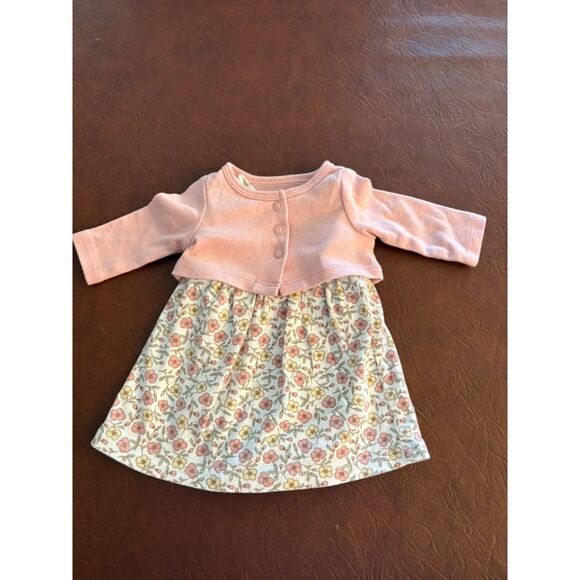 Carter's Preemie Flower Dress with Pink Cardigan - Picture 1 of 6